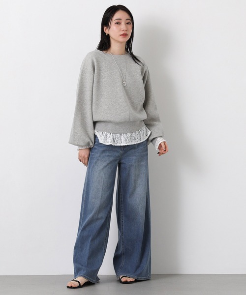 Gready Brilliant(グレディブリリアン)の「ダブルフェイスパフスリーブVネックカーデ(ニット/セーター・レディース・ネイビー/トップグレー・FREE)」の4枚目の写真