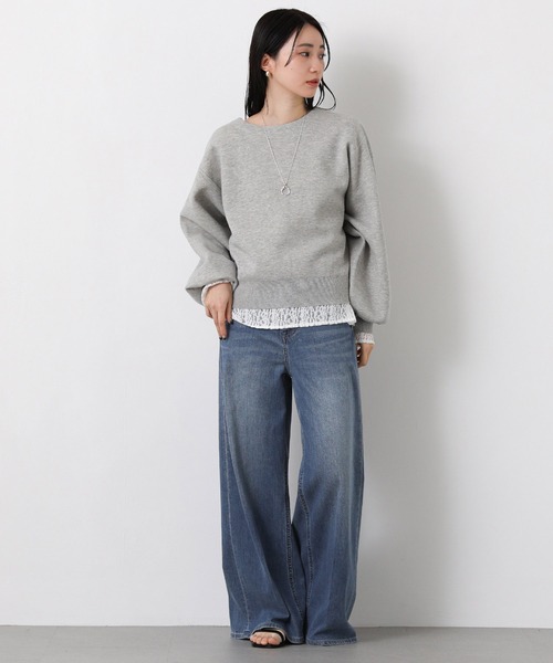 Gready Brilliant(グレディブリリアン)の「ダブルフェイスパフスリーブVネックカーデ(ニット/セーター・レディース・ネイビー/トップグレー・FREE)」の7枚目の写真