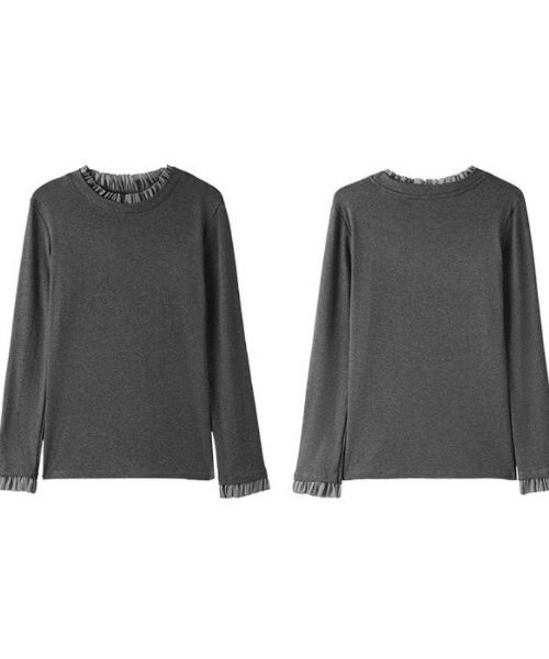Forcement（フォースメント）の「さりげない甘さで、キレイにフィットするフリルレイヤードトップス  ジャケットスタイル インナー 春服 春 春服 結婚式 セレモニー フォーマル ビジネス 就活オフィスカジュアル 韓国風スタイル レイヤード 重ね着（Tシャツ/カットソー・レディース・ブラック/ホワイト/ダークグレー・FREE）」の10枚目の写真