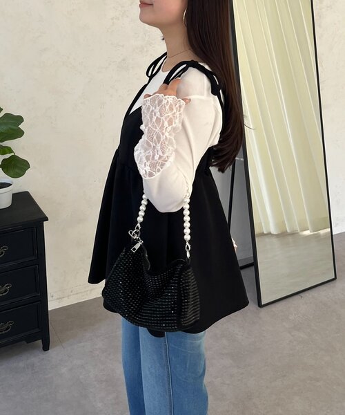 prose verse（プロズヴェール）の「袖レース切替トップス（Tシャツ/カットソー・レディース・ブラック/アイボリー/オフホワイト・MEDIUM/LARGE）」の7枚目の写真