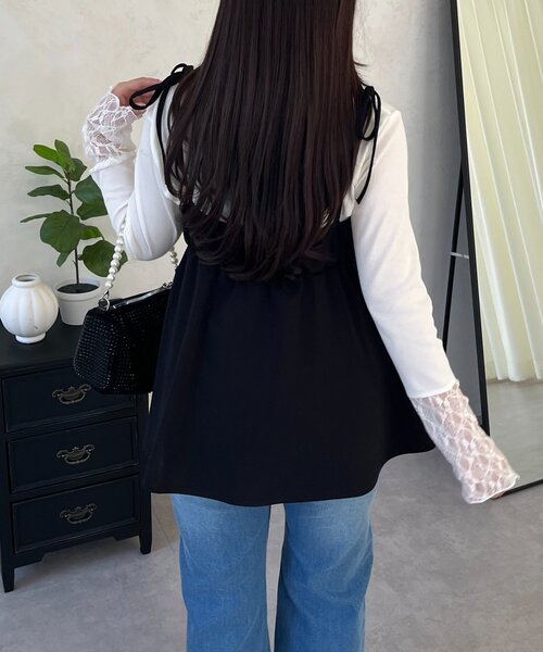 prose verse（プロズヴェール）の「袖レース切替トップス（Tシャツ/カットソー・レディース・ブラック/アイボリー/オフホワイト・MEDIUM/LARGE）」の9枚目の写真