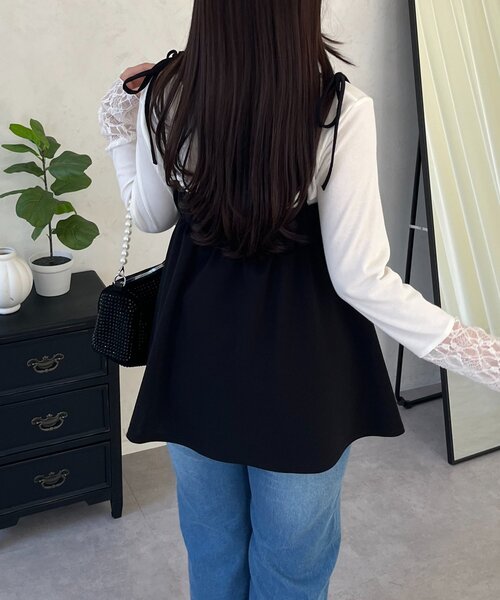 prose verse（プロズヴェール）の「袖レース切替トップス（Tシャツ/カットソー・レディース・ブラック/アイボリー/オフホワイト・MEDIUM/LARGE）」の10枚目の写真