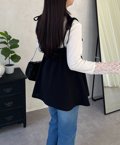 prose verse（プロズヴェール）の「袖レース切替トップス（Tシャツ/カットソー・レディース・ブラック/アイボリー/オフホワイト・MEDIUM/LARGE）」の11枚目の写真