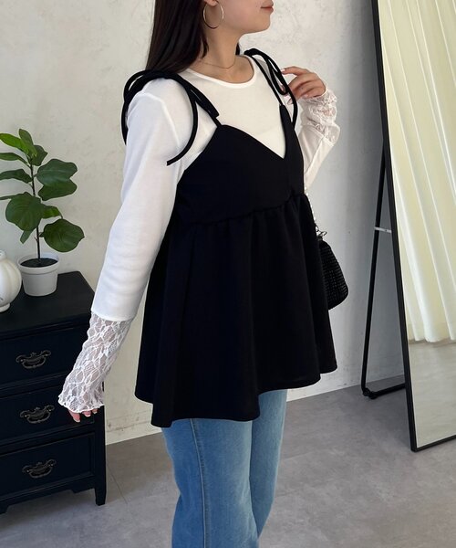 prose verse（プロズヴェール）の「袖レース切替トップス（Tシャツ/カットソー・レディース・ブラック/アイボリー/オフホワイト・MEDIUM/LARGE）」の12枚目の写真