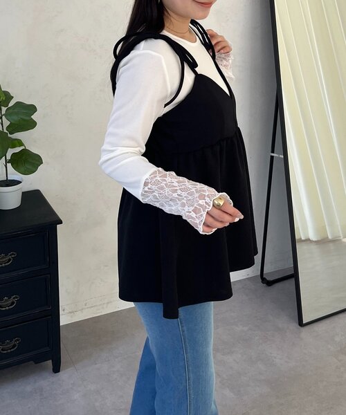 prose verse（プロズヴェール）の「袖レース切替トップス（Tシャツ/カットソー・レディース・ブラック/アイボリー/オフホワイト・MEDIUM/LARGE）」の13枚目の写真