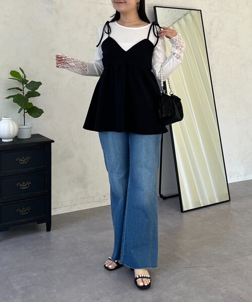 prose verse（プロズヴェール）の「袖レース切替トップス（Tシャツ/カットソー・レディース・ブラック/アイボリー/オフホワイト・MEDIUM/LARGE）」の15枚目の写真