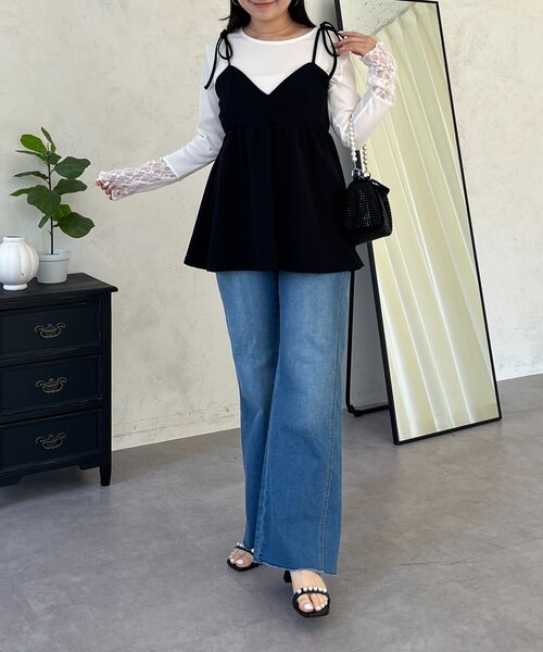 prose verse（プロズヴェール）の「袖レース切替トップス（Tシャツ/カットソー・レディース・ブラック/アイボリー/オフホワイト・MEDIUM/LARGE）」の16枚目の写真