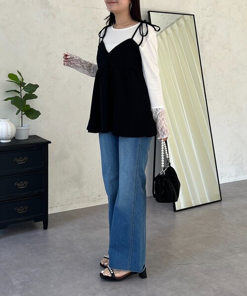 prose verse（プロズヴェール）の「袖レース切替トップス（Tシャツ/カットソー・レディース・ブラック/アイボリー/オフホワイト・MEDIUM/LARGE）」の17枚目の写真