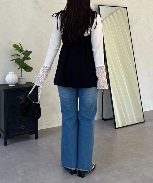 prose verse（プロズヴェール）の「袖レース切替トップス（Tシャツ/カットソー・レディース・ブラック/アイボリー/オフホワイト・MEDIUM/LARGE）」の19枚目の写真