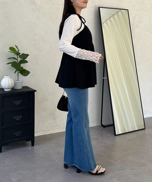 prose verse（プロズヴェール）の「袖レース切替トップス（Tシャツ/カットソー・レディース・ブラック/アイボリー/オフホワイト・MEDIUM/LARGE）」の20枚目の写真