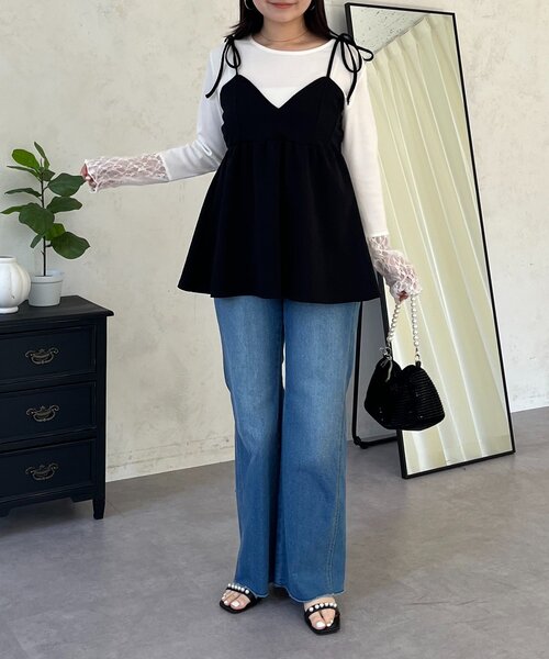 prose verse（プロズヴェール）の「袖レース切替トップス（Tシャツ/カットソー・レディース・ブラック/アイボリー/オフホワイト・MEDIUM/LARGE）」の21枚目の写真