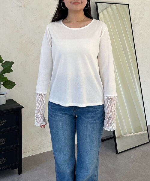 prose verse（プロズヴェール）の「袖レース切替トップス（Tシャツ/カットソー・レディース・ブラック/アイボリー/オフホワイト・MEDIUM/LARGE）」の22枚目の写真