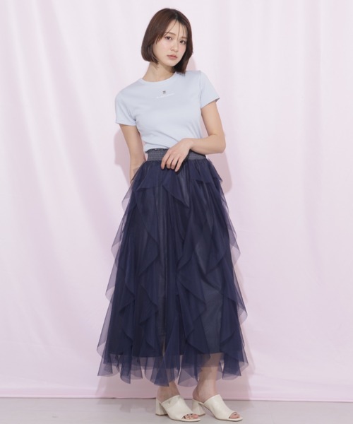 JILL by JILL STUART(ジルバイジルスチュアート)の「縦ラッフルシアースカート(スカート・レディース・ホワイト系その他/ホワイト/ネイビー/ベージュ・FREE)」の4枚目の写真