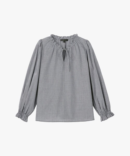 To b. by agnes b.(トゥービーバイアニエスベー)の「ギンガムチェック コットン フリル 長袖 ブラウス(シャツ/ブラウス・レディース・ネイビー・40/38/36)」の4枚目の写真