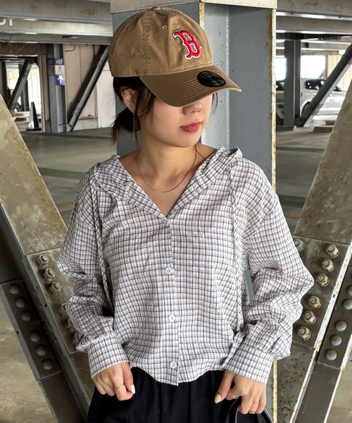 ISOOK（アイスー）の「【ISOOK / アイスー】フード付きチェックシャツ / フード付きシャツ クロップド丈 ショート丈 カーディガン 羽織り 春服 ホワイト ブラック ZOZOTOWN限定（シャツ/ブラウス・レディース・ブラック/ホワイト・FREE）」の19枚目の写真