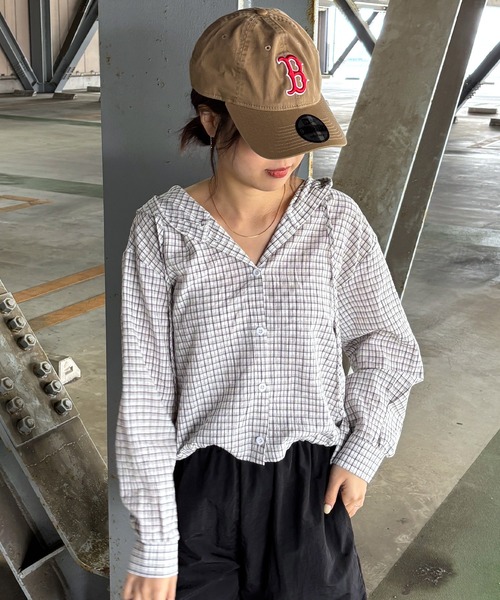 ISOOK（アイスー）の「【ISOOK / アイスー】フード付きチェックシャツ / フード付きシャツ クロップド丈 ショート丈 カーディガン 羽織り 春服 ホワイト ブラック ZOZOTOWN限定（シャツ/ブラウス・レディース・ブラック/ホワイト・FREE）」の12枚目の写真