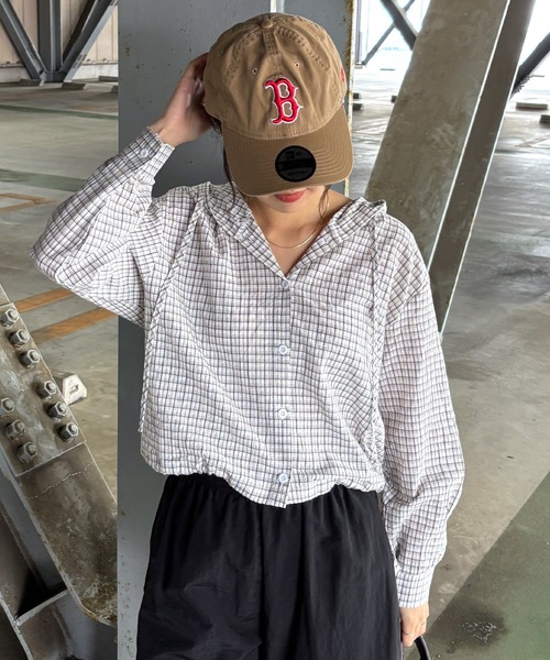 ISOOK（アイスー）の「【ISOOK / アイスー】フード付きチェックシャツ / フード付きシャツ クロップド丈 ショート丈 カーディガン 羽織り 春服 ホワイト ブラック ZOZOTOWN限定（シャツ/ブラウス・レディース・ブラック/ホワイト・FREE）」の13枚目の写真