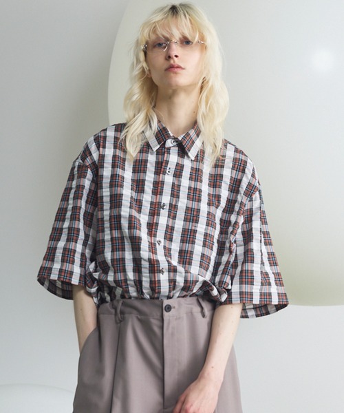 MAISON SPECIAL(メゾンスペシャル)の「《UNISEX》【Italian Dead Stock Fabric】Prime-Over Regular Collar Short Sleeve Shirt/【イタリアンデッドストックファブリック】プライムオーバーレギュラーカラーショートスリーブシャツ【MAISON SPECIAL/メゾンスペシャル】(シャツ/ブラウス・メンズ・ピンク/パープル/オレンジ/その他1/その他2/ブラック/グレー/チャコールグレー/ブルー・0/1/2)」の7枚目の写真