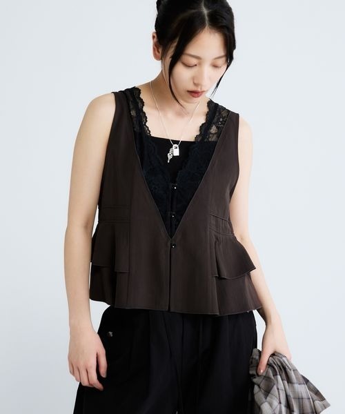 JEANASIS(ジーナシス)の「レーストリミングVベスト/666288(ベスト・レディース・ブラック/オフホワイト/ブラウン・FREE)」の1枚目の写真