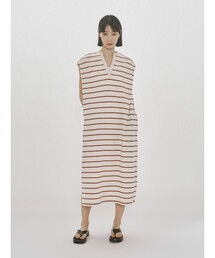 MIDIUMISOLID for Ladies マルチボーダーノースリーブワンピース