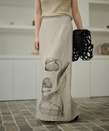 LAULEN | nuance floral linen blend skirt /ニュアンスフラワーリネンブレンドロングスカート(スカート)