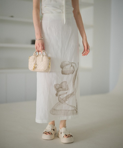 LAULEN（ローレン）の「nuance floral linen blend skirt /ニュアンスフラワーリネンブレンドロングスカート（スカート・レディース・ホワイト/ベージュ・M/S）」の2枚目の写真
