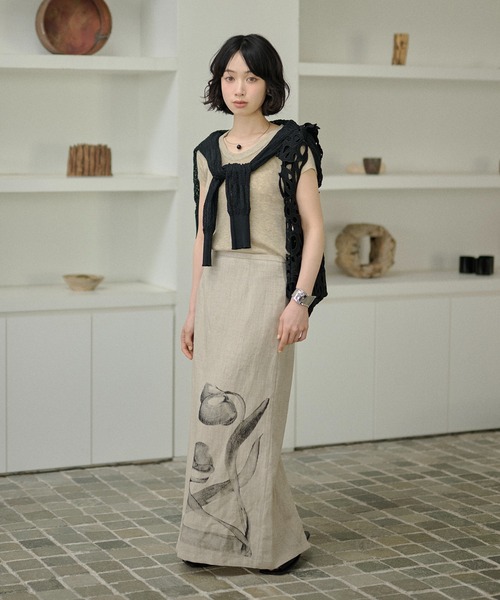 LAULEN（ローレン）の「nuance floral linen blend skirt /ニュアンスフラワーリネンブレンドロングスカート（スカート・レディース・ホワイト/ベージュ・M/S）」の20枚目の写真