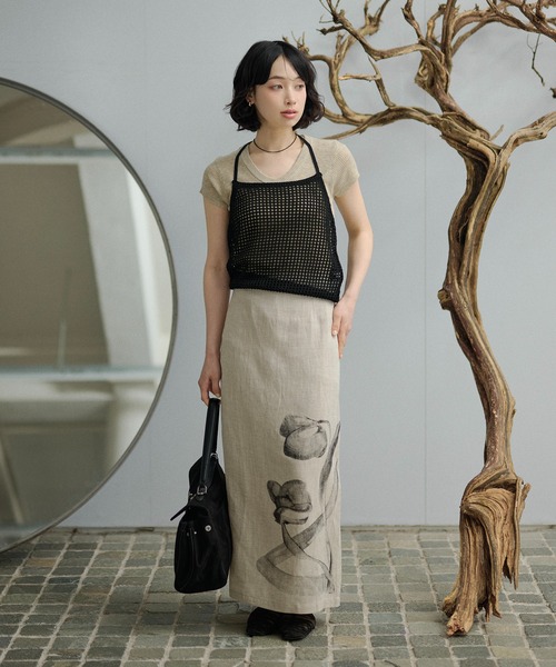 LAULEN（ローレン）の「nuance floral linen blend skirt /ニュアンスフラワーリネンブレンドロングスカート（スカート・レディース・ホワイト/ベージュ・M/S）」の21枚目の写真