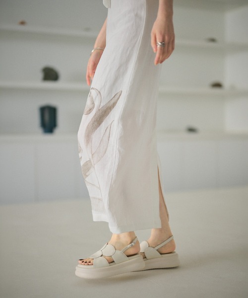 LAULEN（ローレン）の「nuance floral linen blend skirt /ニュアンスフラワーリネンブレンドロングスカート（スカート・レディース・ホワイト/ベージュ・M/S）」の6枚目の写真