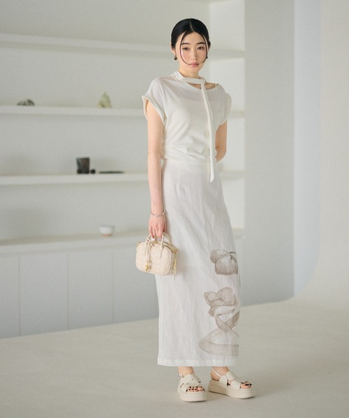 LAULEN（ローレン）の「nuance floral linen blend skirt /ニュアンスフラワーリネンブレンドロングスカート（スカート・レディース・ホワイト/ベージュ・M/S）」の9枚目の写真
