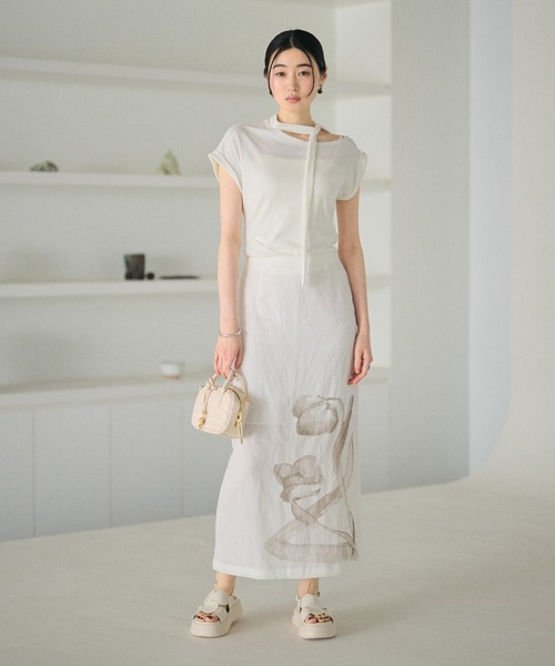 LAULEN（ローレン）の「nuance floral linen blend skirt /ニュアンスフラワーリネンブレンドロングスカート（スカート・レディース・ホワイト/ベージュ・M/S）」の13枚目の写真