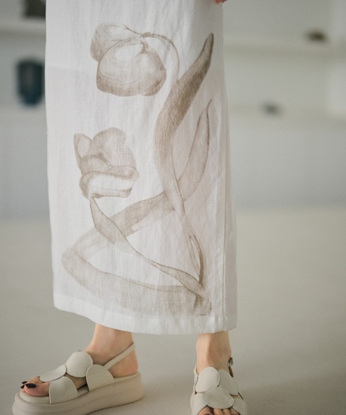 LAULEN（ローレン）の「nuance floral linen blend skirt /ニュアンスフラワーリネンブレンドロングスカート（スカート・レディース・ホワイト/ベージュ・M/S）」の14枚目の写真