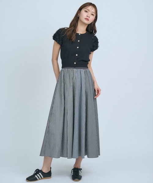 AND COUTURE(アンドクチュール)の「サッカーストライプ柄組み合わせロングスカート(スカート・レディース・ネイビー/ブラック・FREE)」の10枚目の写真