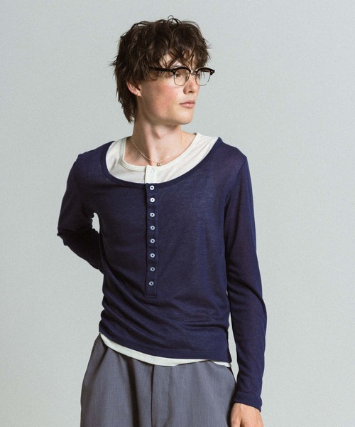 Elanque(エランク)の「ensemble henley L/S / アンサンブルヘンリーネックロンT(Tシャツ/カットソー・メンズ・ネイビー/グレー・MEDIUM/LARGE)」の2枚目の写真