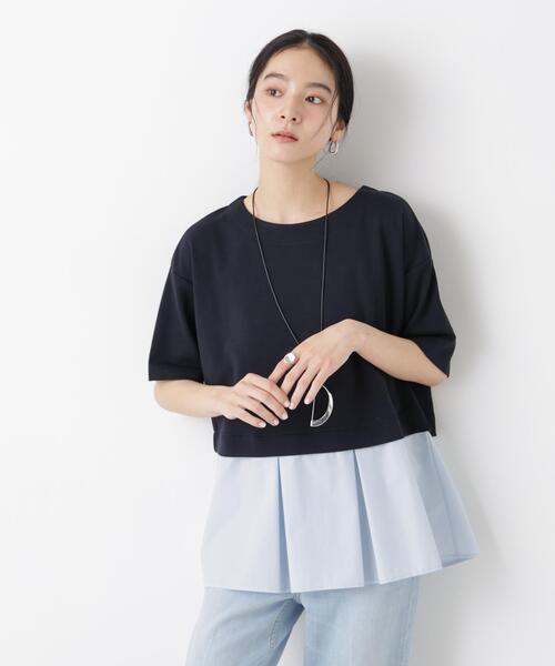 NANO universe(ナノユニバース)の「異素材ペプラムカットソー(Tシャツ/カットソー・レディース・ライトベージュ/チャコール/ネイビー・FREE)」の1枚目の写真