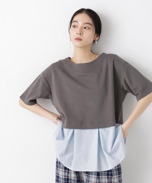 NANO universe(ナノユニバース)の「異素材ペプラムカットソー(Tシャツ/カットソー・レディース・ライトベージュ/チャコール/ネイビー・FREE)」の2枚目の写真