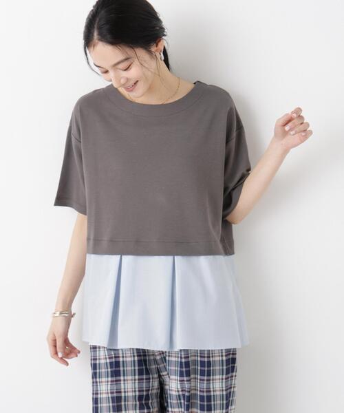 NANO universe(ナノユニバース)の「異素材ペプラムカットソー(Tシャツ/カットソー・レディース・ライトベージュ/チャコール/ネイビー・FREE)」の5枚目の写真
