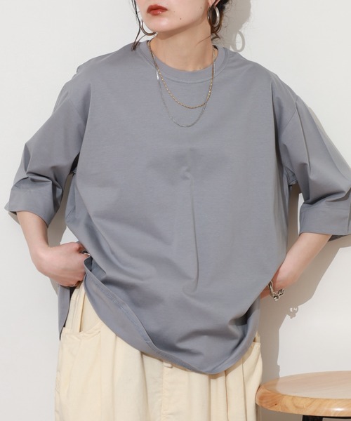 FUNALIVE(ファンアライブ)の「シルケットバックスリット切替プルオーバー 半端袖(Tシャツ/カットソー・レディース・ブラック/アイボリー/ライトグリーン/モカ/グレイッシュブルー/サックスブルー・M-L)」の19枚目の写真