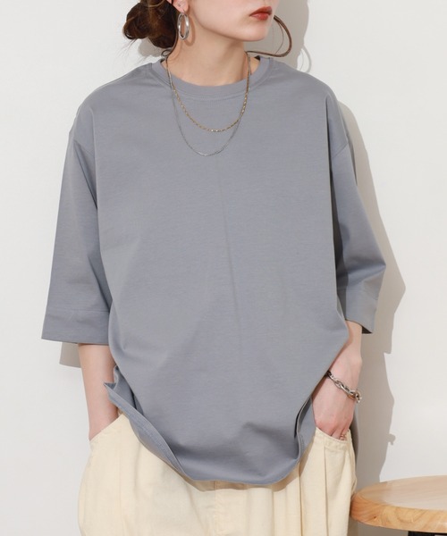 FUNALIVE(ファンアライブ)の「シルケットバックスリット切替プルオーバー 半端袖(Tシャツ/カットソー・レディース・ブラック/アイボリー/ライトグリーン/モカ/グレイッシュブルー/サックスブルー・M-L)」の20枚目の写真