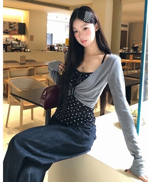 inst.ALL（インストール）の「ドットレイヤード風ツイストトップス（Tシャツ/カットソー・レディース・ブラック×グレー・M）」の15枚目の写真