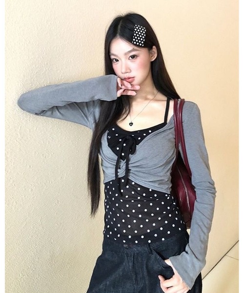 inst.ALL（インストール）の「ドットレイヤード風ツイストトップス（Tシャツ/カットソー・レディース・ブラック×グレー・M）」の18枚目の写真