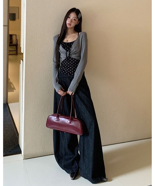 inst.ALL（インストール）の「ドットレイヤード風ツイストトップス（Tシャツ/カットソー・レディース・ブラック×グレー・M）」の2枚目の写真