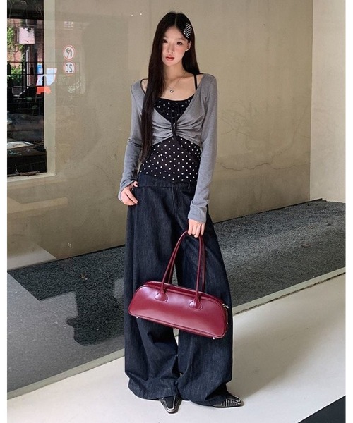 inst.ALL（インストール）の「ドットレイヤード風ツイストトップス（Tシャツ/カットソー・レディース・ブラック×グレー・M）」の5枚目の写真