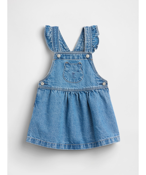 GAP（ギャップ）の「くまさん ポケット デニム サロペットスカート (幼児・ベビー)（ジャンパースカート・キッズ・インディゴブルー・80ｃｍ/90cm/100cm/70cm/95cm/105cm/110cm）」の2枚目の写真
