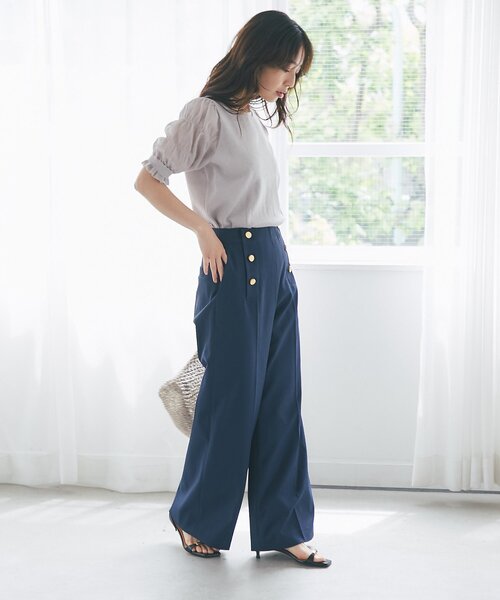 La boutique BonBon(ラブティックボンボン)の「【二の腕カバーのお上品見え】シャーリング5分袖ラメニット(ニット/セーター・レディース・シルバー/バイオレット・FREE)」の7枚目の写真