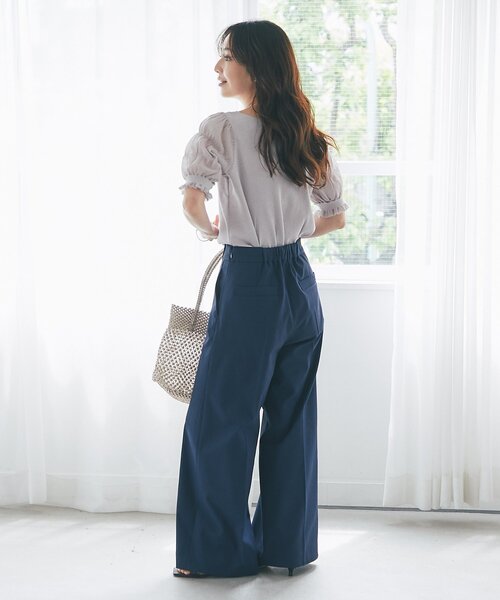 La boutique BonBon(ラブティックボンボン)の「【二の腕カバーのお上品見え】シャーリング5分袖ラメニット(ニット/セーター・レディース・シルバー/バイオレット・FREE)」の8枚目の写真