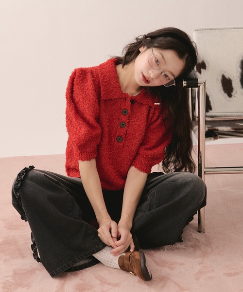 loin nuit（ロワンニュイ）の「puff sleeve color knit / パフスリーブカラーニット（ニット/セーター・レディース・チャコールグレー/ブルー/レッド・FREE）」の3枚目の写真