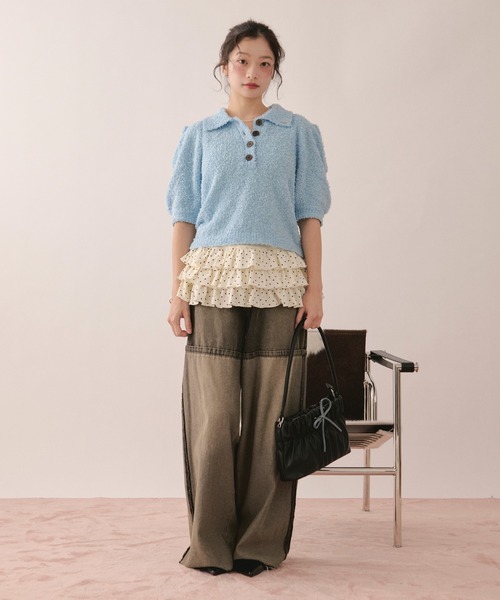 loin nuit（ロワンニュイ）の「puff sleeve color knit / パフスリーブカラーニット（ニット/セーター・レディース・チャコールグレー/ブルー/レッド・FREE）」の6枚目の写真