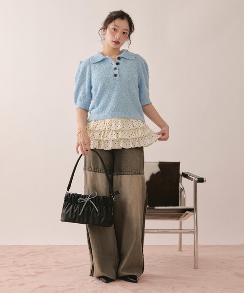 loin nuit（ロワンニュイ）の「puff sleeve color knit / パフスリーブカラーニット（ニット/セーター・レディース・チャコールグレー/ブルー/レッド・FREE）」の4枚目の写真