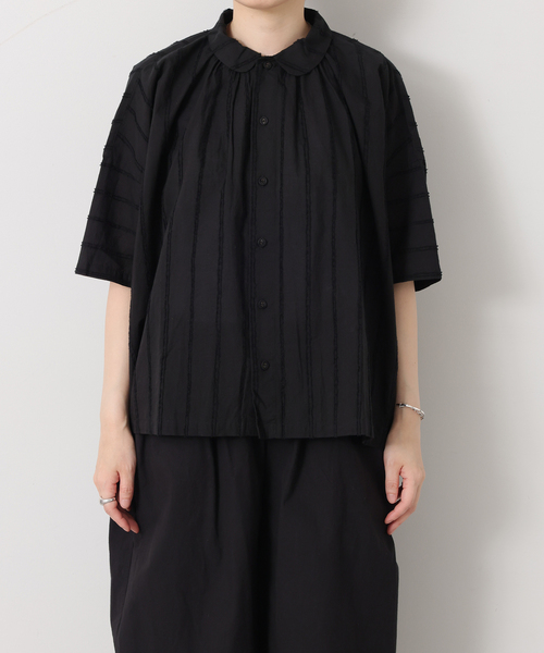 JOURNAL STANDARD LUXE（ジャーナルスタンダード　ラックス）の「ドビーストライプ ギャザーシャツ（シャツ/ブラウス・レディース・ブラック/ホワイト・FREE）」の5枚目の写真